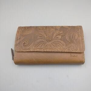 BOC Born Concept Saddle Brown Tooled Wallet Clutch Faux Leather